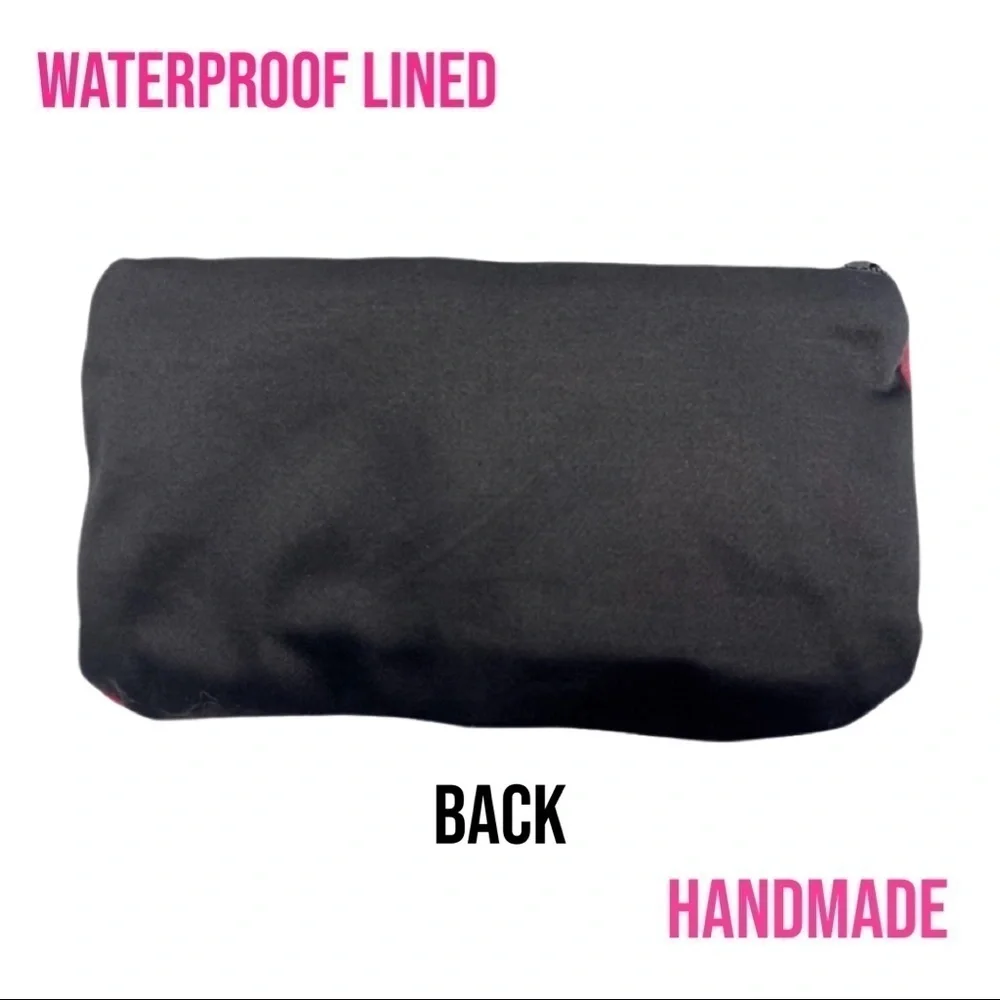 Waterproof Make Up Bag Maroon Velvet W/ Lace